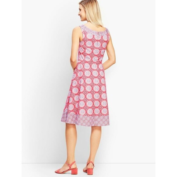 Talbot's Mixed Geo Print Fit & Flare Sleeveless Dress	Size 8 Lined Midi Cotton - Picture 4 of 16